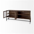 Mercana Arelius Metal Base 4 Glass Door Cabinet Sideboard in Medium Brown/Black