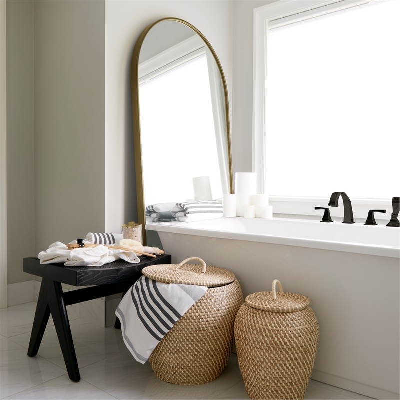 Mercana Sadie 36.0L X 2.0W X 76.0H Antique Gold Metal Rounded Arch Floor Mirror