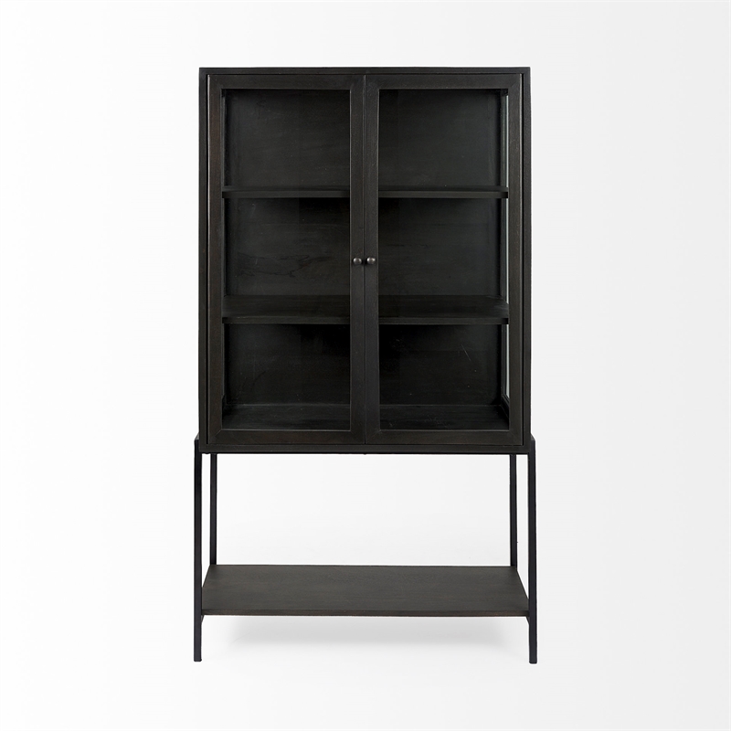 Mercana Arelius Dark Brown Wood W/ Black Metal Base Display Cabinet