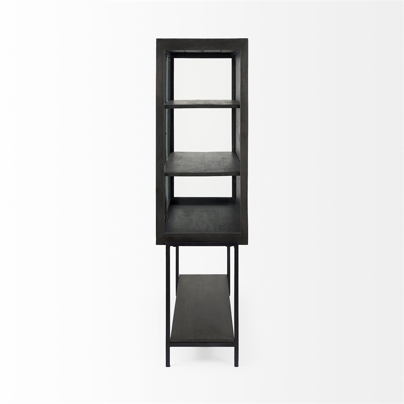 Mercana Arelius Dark Brown Wood W/ Black Metal Base Display Cabinet