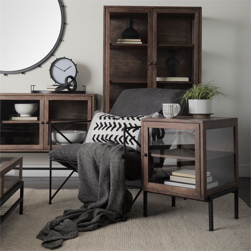 Mercana Arelius Medium Brown Wood W/ Black Metal Base Display Cabinet