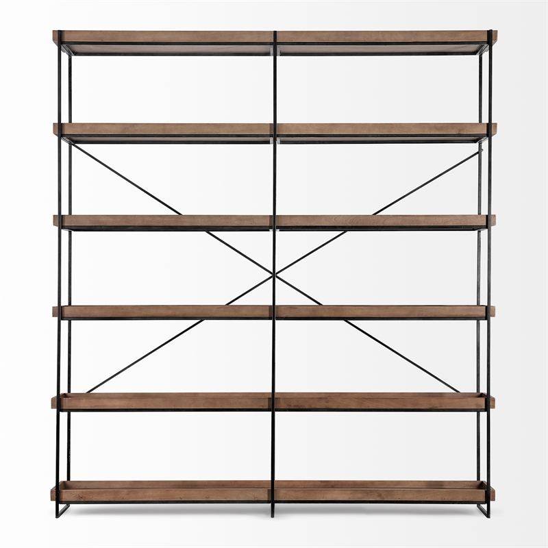 Mercana Trey Iv Medium Brown Wood And Iron Five Tray Shelf Shelving Unit