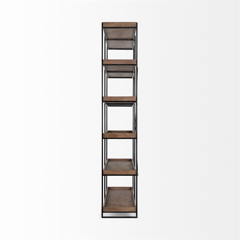Mercana Trey Iv Medium Brown Wood And Iron Five Tray Shelf Shelving Unit