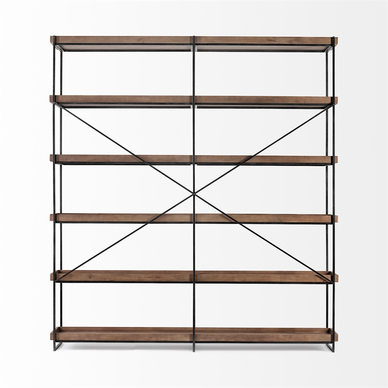 Mercana Trey Iv Medium Brown Wood And Iron Five Tray Shelf Shelving Unit