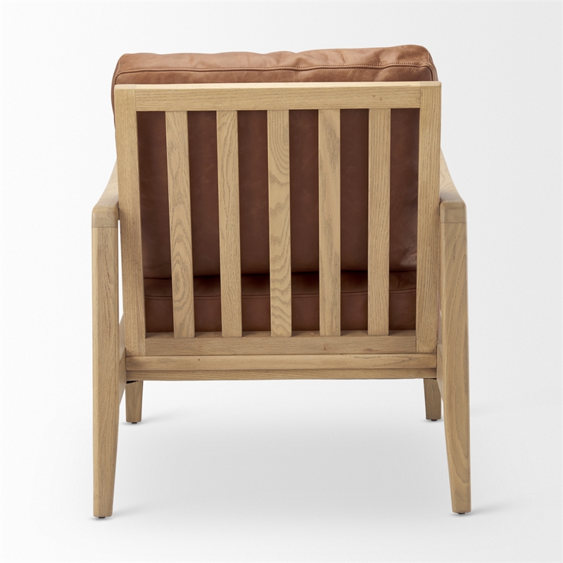 Mercana Raeleigh Cognac Leather W/ Light Brown Wood Frame Accent Chair