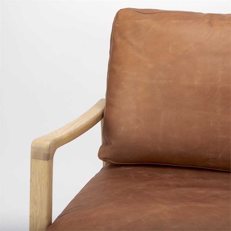 Mercana Raeleigh Cognac Leather W/ Light Brown Wood Frame Accent Chair