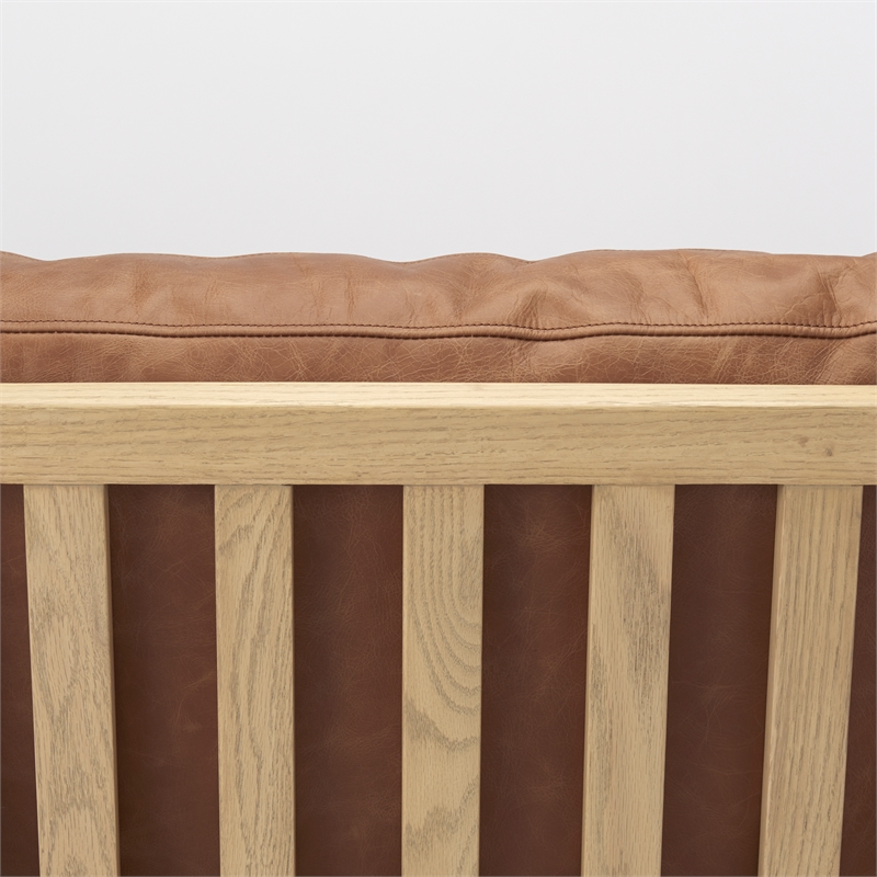 Mercana Raeleigh Cognac Leather W/ Light Brown Wood Frame Accent Chair