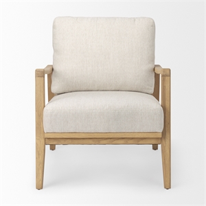 Mercana Raeleigh Cream Fabric W/Light Brown Wood Accent Chair