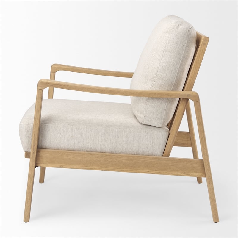 Mercana Raeleigh Cream Fabric W/Light Brown Wood Accent Chair