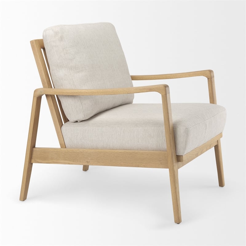 Mercana Raeleigh Cream Fabric W/Light Brown Wood Accent Chair