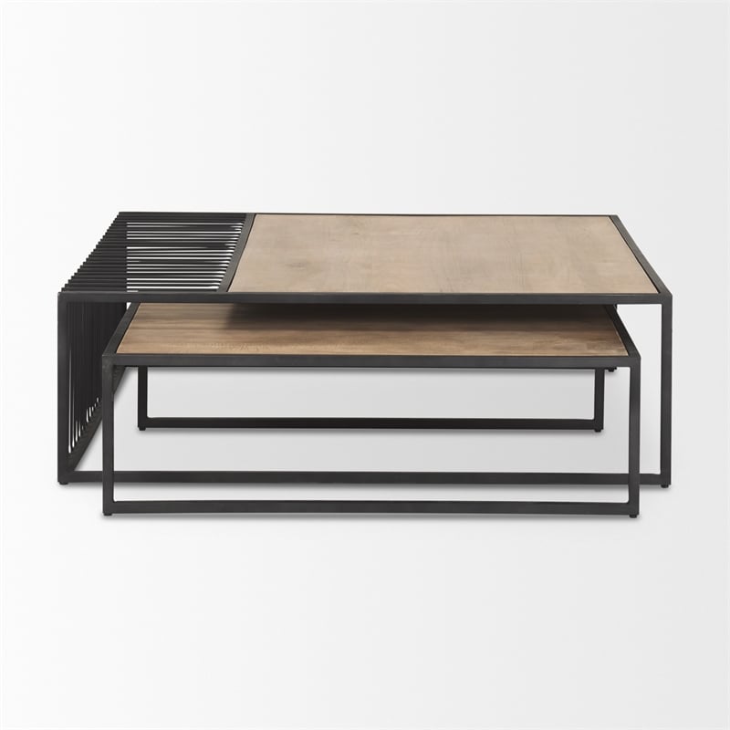 Mercana Miles Black Metal W/ Light Wood Nesting Coffee Table