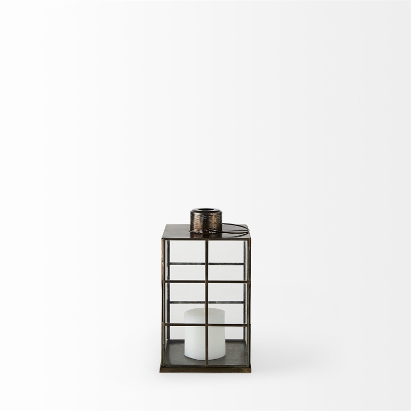 Mercana Grimwig Small 8L X 8W X 15H Lantern W/Sheet Base Without Bevel in Gold