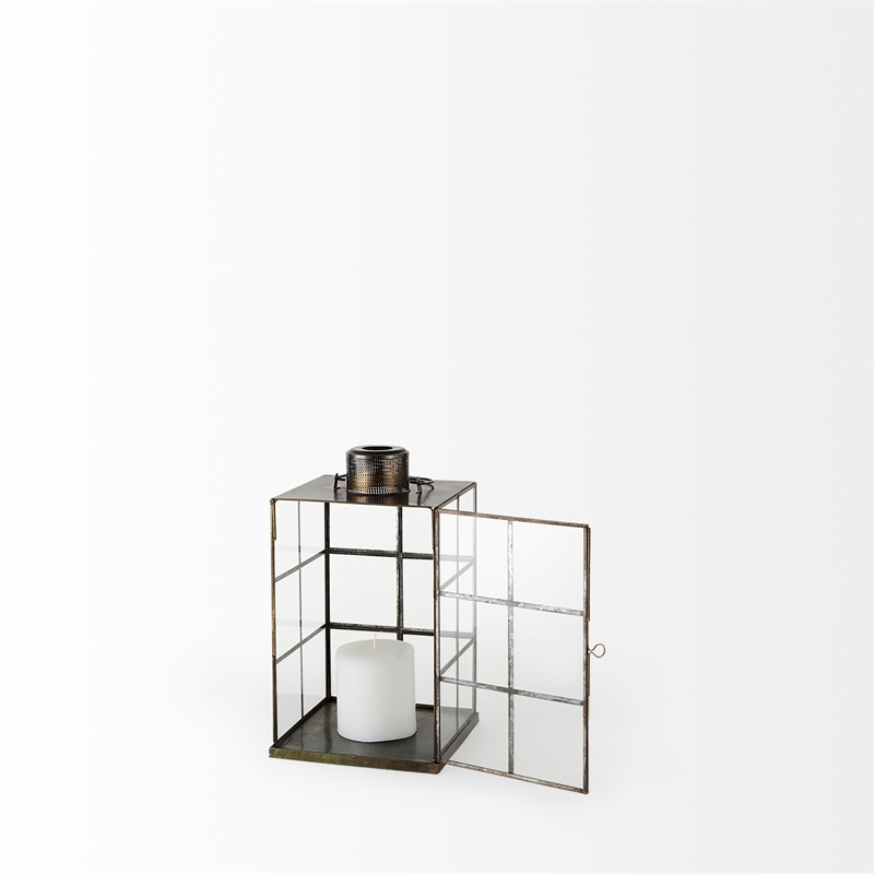 Mercana Grimwig Small 8L X 8W X 15H Lantern W/Sheet Base Without Bevel in Gold