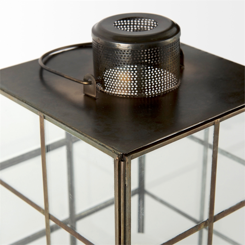 Mercana Grimwig Small 8L X 8W X 15H Lantern W/Sheet Base Without Bevel in Gold