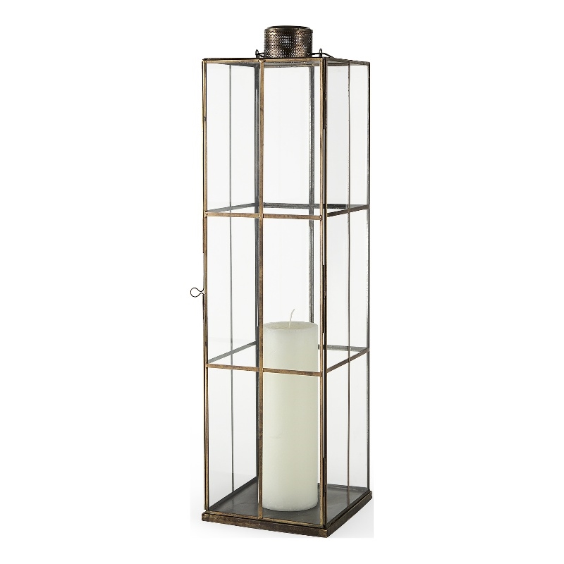 Mercana Grimwig Large 8L X 8W X 31H Lantern W/Sheet Base Without Bevel in Gold