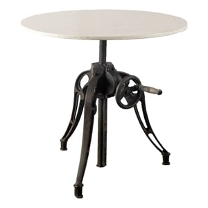 Emslie III 30&quot Round White Marble Top Black Metal Base Dining Table