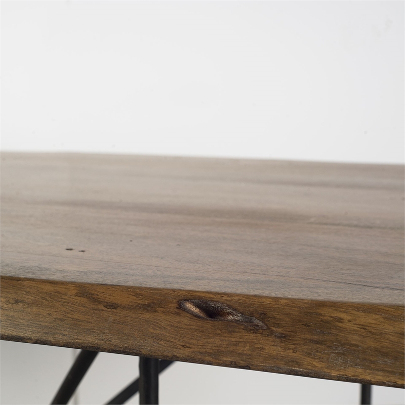 Papillion II Rectangular Natural Wood Top Black Iron Base Dining Table