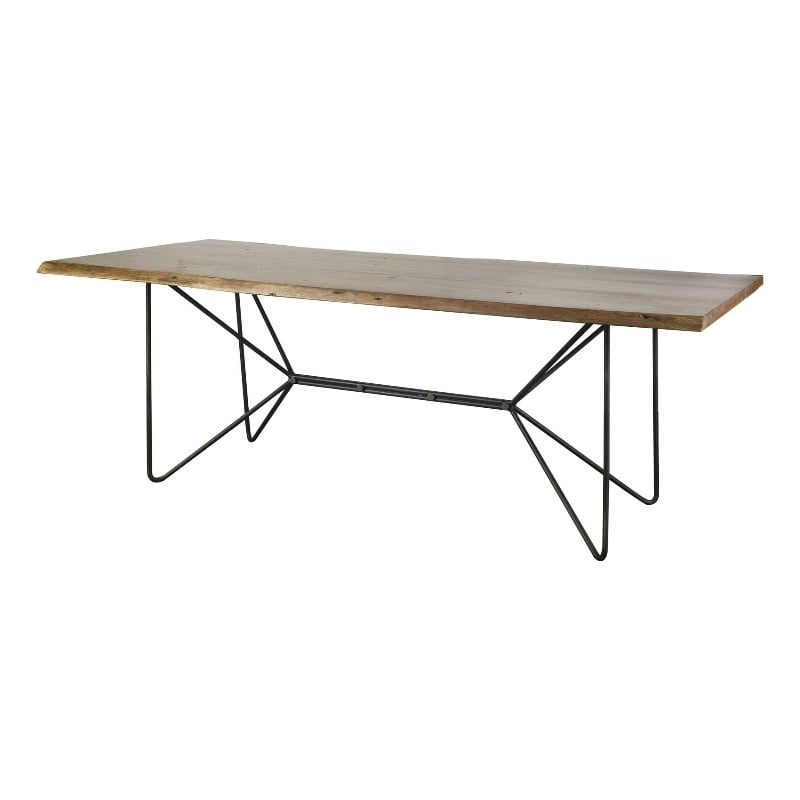 Papillion II Rectangular Natural Wood Top Black Iron Base Dining Table