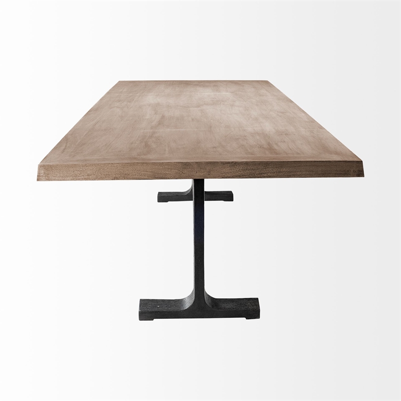 Araxi Rectangular Brown Solid Wood Top Black Metal Base Dining Table