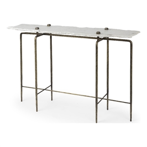 Pinera III 49L x 17W White Marble Top Gold-Toned Iron Base Console Table