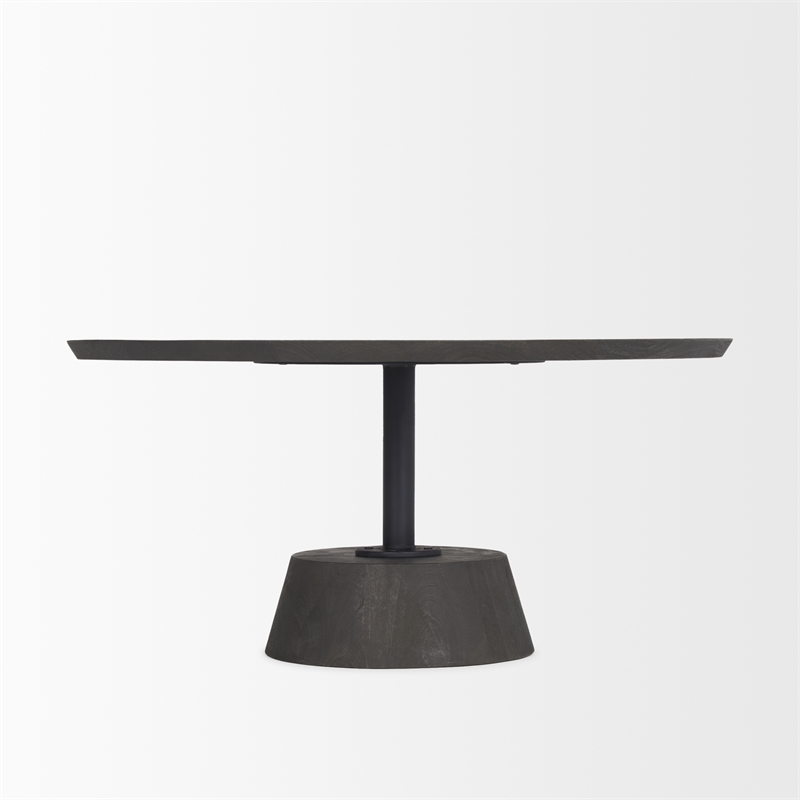 Mercana Maxwell Wood and Metal Pedestal Round Coffee Table in Dark Brown/Black