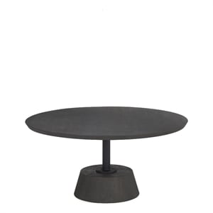 Mercana Maxwell Wood and Metal Pedestal Round Coffee Table in Dark Brown/Black