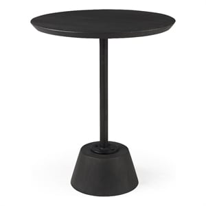 Mercana Maxwell 20&quot Round Dark Brown Wood w/ Black Metal Pedestal Side Table