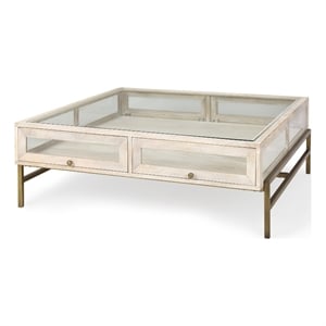Arelius White Wood Gold Metal Base Square Display Coffee Table