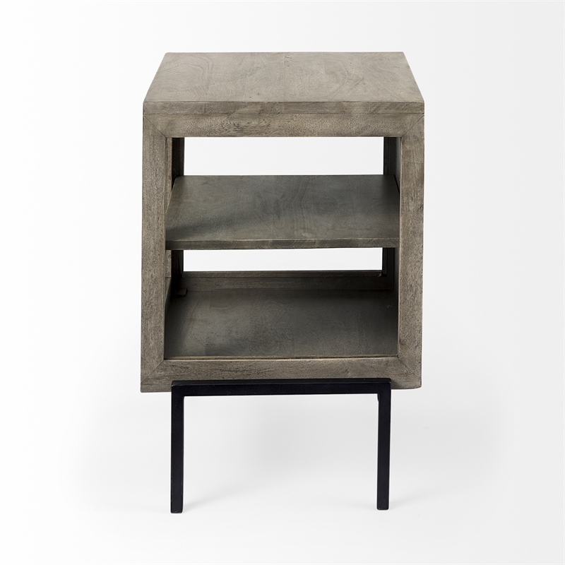 Arelius 20L x 18W x 26H Gray Wood W/ Black Metal Frame End/Side Table