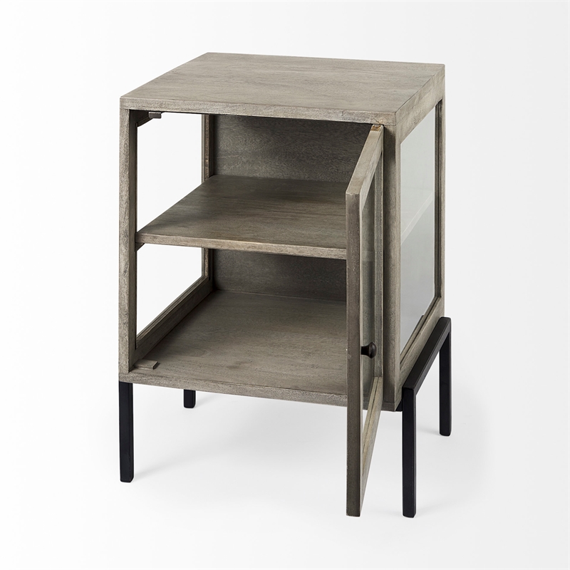 Arelius 20L x 18W x 26H Gray Wood W/ Black Metal Frame End/Side Table