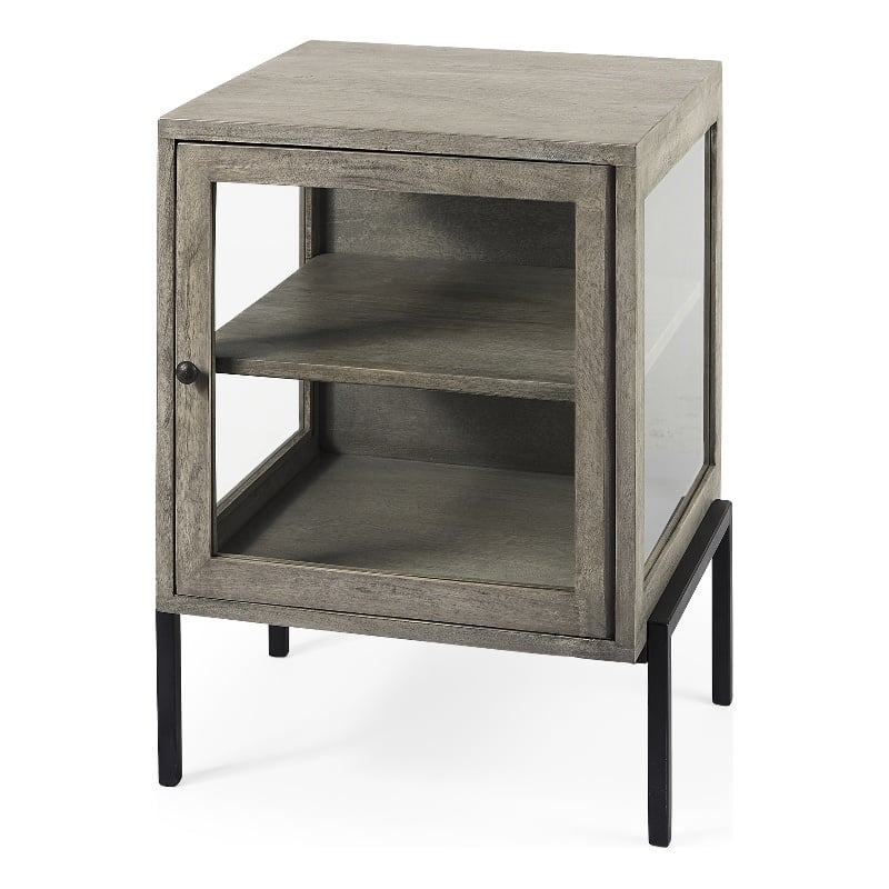 Arelius 20L x 18W x 26H Gray Wood W/ Black Metal Frame End/Side Table