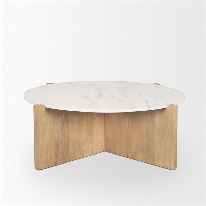 Bianca Light Brown Wood w/ Round Marble Top Coffee Table