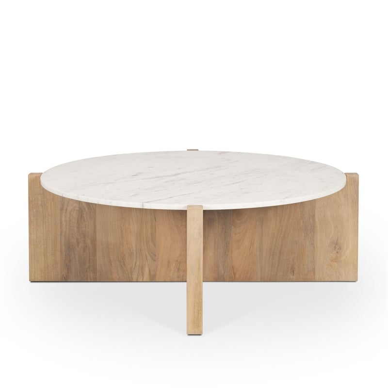 Bianca Light Brown Wood w/ Round Marble Top Coffee Table