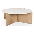 Bianca Light Brown Wood w/ Round Marble Top Coffee Table