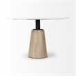 Maxwell White Marble Round Top Black Metal Wood Pedestal Base Dining Table