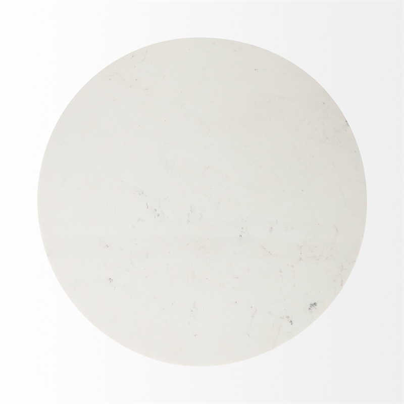 Maxwell White Marble Round Top Black Metal Wood Pedestal Base Dining Table