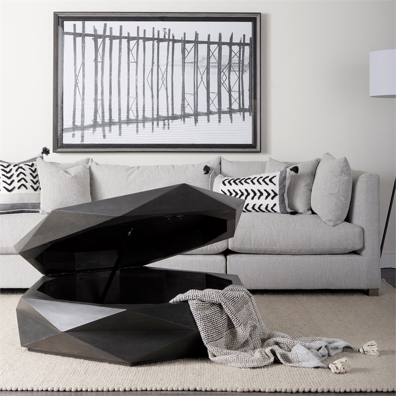 Mercana Arreto Solid Wood Hexagonal Storage Coffee Table in Black