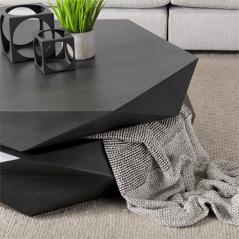 Mercana Arreto Solid Wood Hexagonal Storage Coffee Table in Black