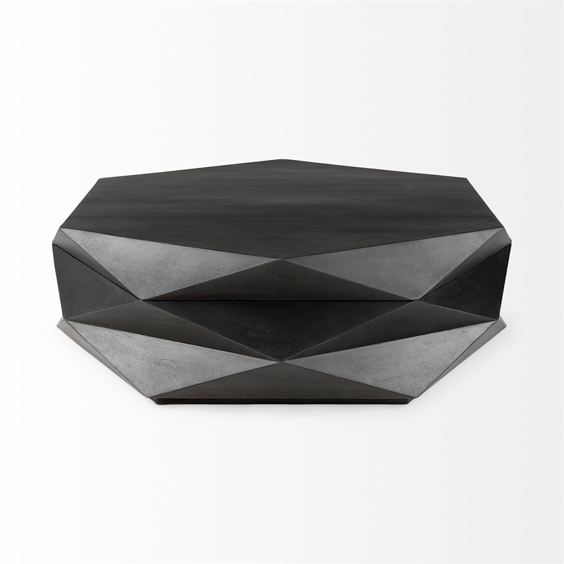 Mercana Arreto Solid Wood Hexagonal Storage Coffee Table in Black