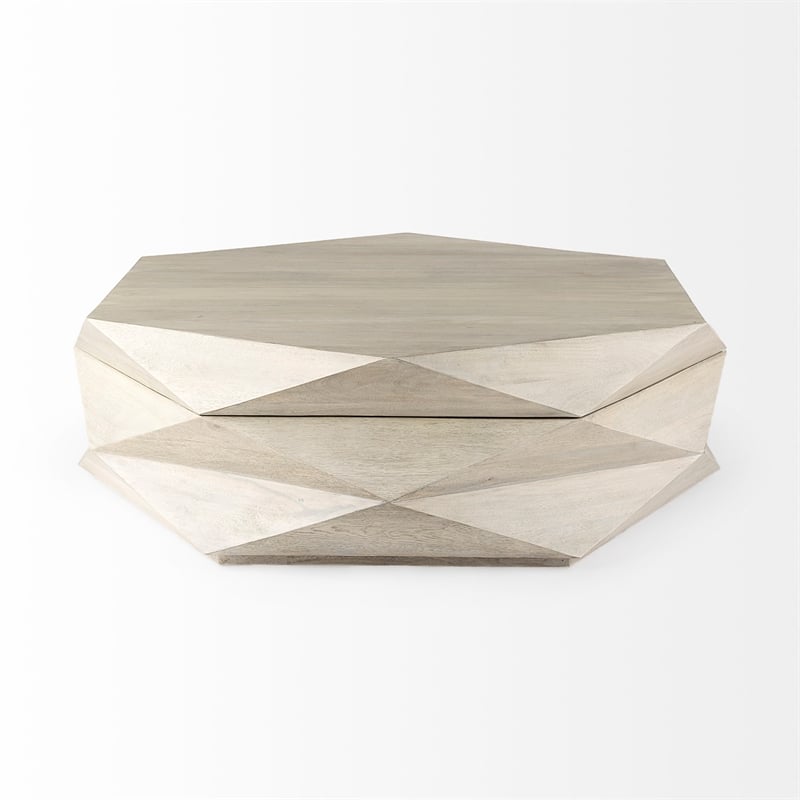 Mercana Arreto Natural Solid Wood Hexagonal Storage Coffee Table in White