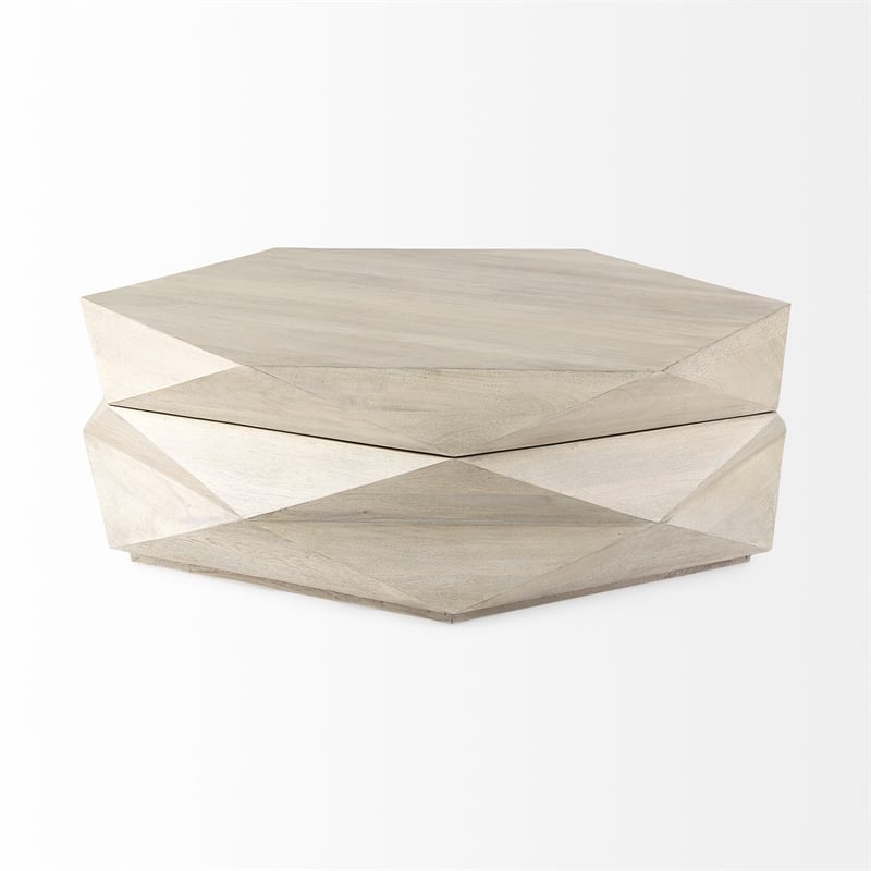 Mercana Arreto Natural Solid Wood Hexagonal Storage Coffee Table in White