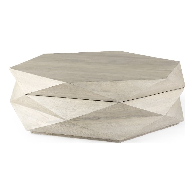 Mercana Arreto Natural Solid Wood Hexagonal Storage Coffee Table in White