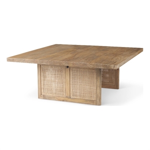 Grier 42&quot Square Light Brown Wood w/ Cane Coffee Table