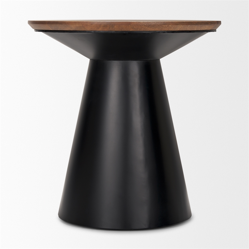 Mitchell Black Metal Pedetal Base with Brown Wood Top Side Table