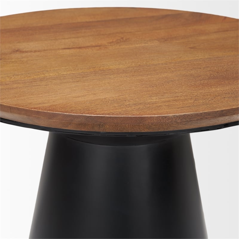 Mitchell Black Metal Pedetal Base with Brown Wood Top Side Table
