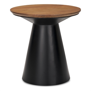 Mitchell Black Metal Pedetal Base with Brown Wood Top Side Table