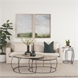 Clapp Round Light Brown White Wash Wood Silver Metal Nesting Accent Tables