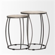 Clapp Round Light Brown White Wash Wood Silver Metal Nesting Accent Tables
