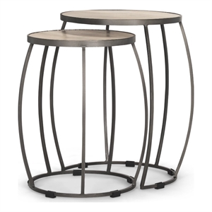 Clapp Round Light Brown White Wash Wood Silver Metal Nesting Accent Tables