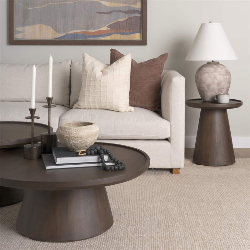 Mercana Furniture Takoda Wood Tapered Drum Accent Table in Dark Brown